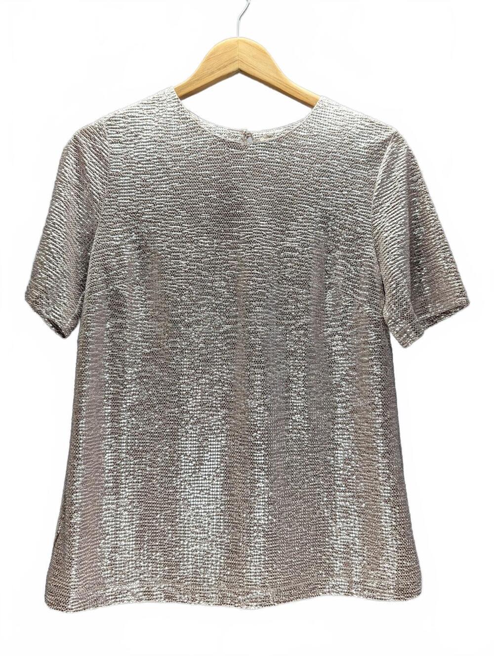 NWT Monteau Metallic Silver Short Sleeve Top Size M Shimmery